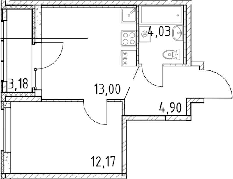 1-комнатная квартира 34.1 м², 21/23 эт., ЖК «Город Первых»